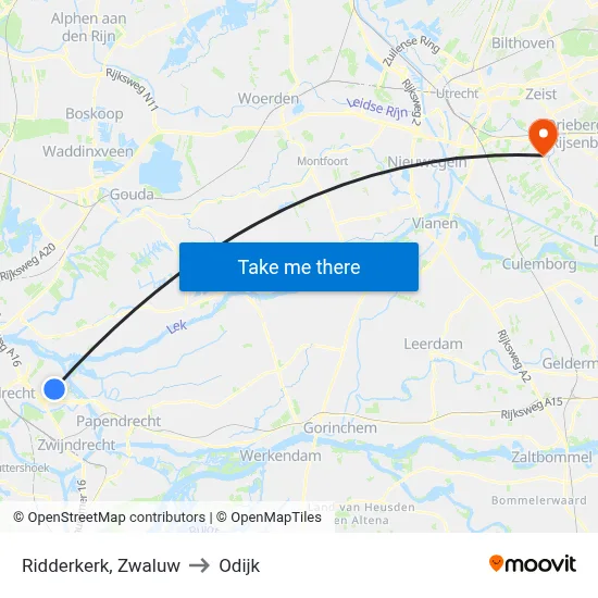 Ridderkerk, Zwaluw to Odijk map