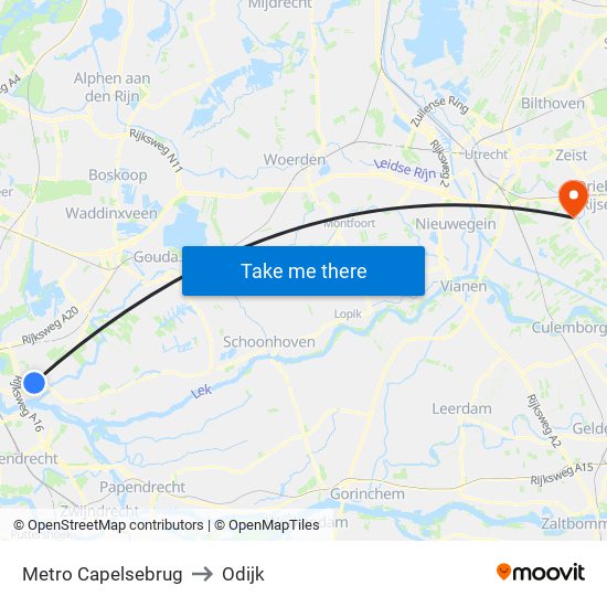 Metro Capelsebrug to Odijk map