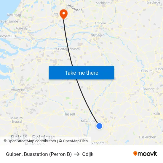Gulpen, Busstation (Perron B) to Odijk map