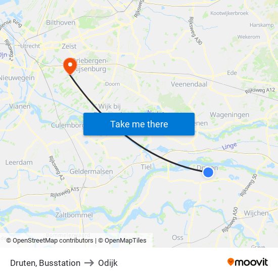 Druten, Busstation to Odijk map