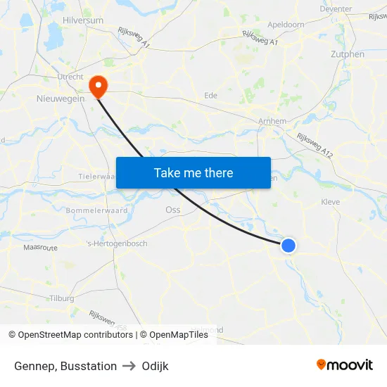 Gennep, Busstation to Odijk map