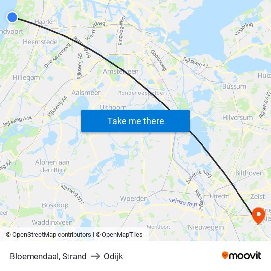 Bloemendaal, Strand to Odijk map