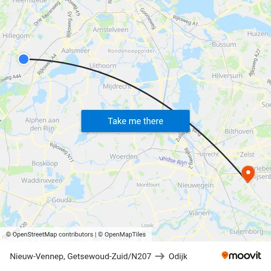 Nieuw-Vennep, Getsewoud-Zuid/N207 to Odijk map