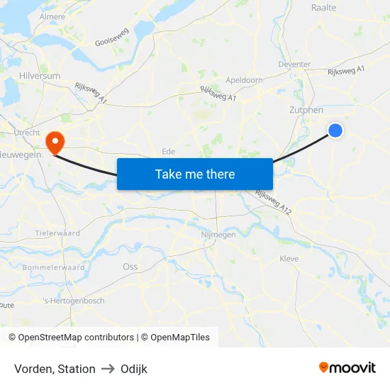 Vorden, Station to Odijk map