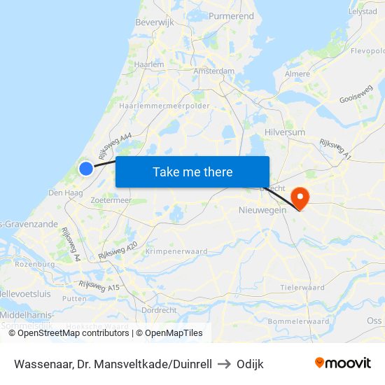 Wassenaar, Dr. Mansveltkade/Duinrell to Odijk map