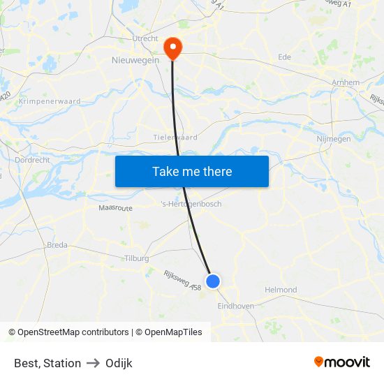 Best, Station to Odijk map