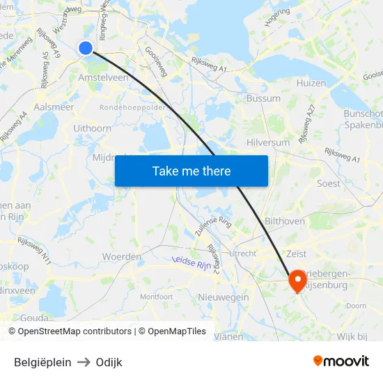 Belgiëplein to Odijk map