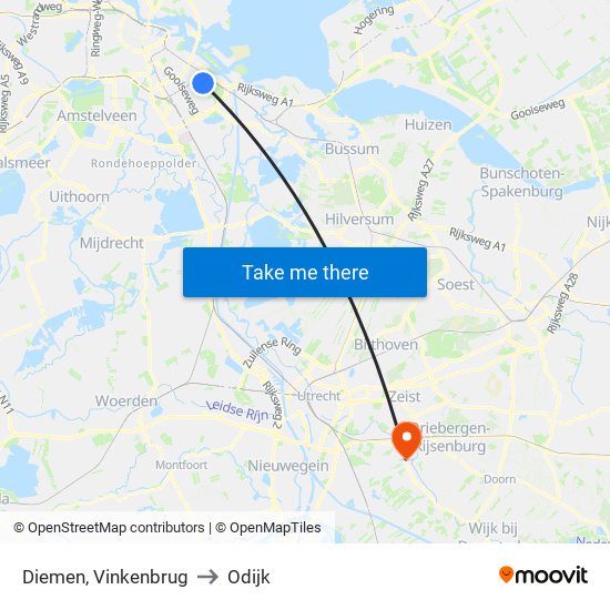 Diemen, Vinkenbrug to Odijk map