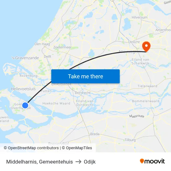 Middelharnis, Gemeentehuis to Odijk map