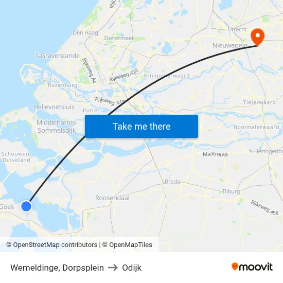 Wemeldinge, Dorpsplein to Odijk map