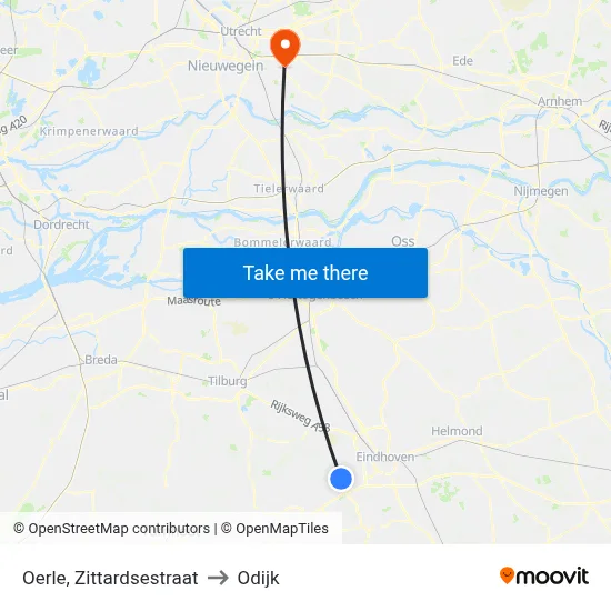 Oerle, Zittardsestraat to Odijk map