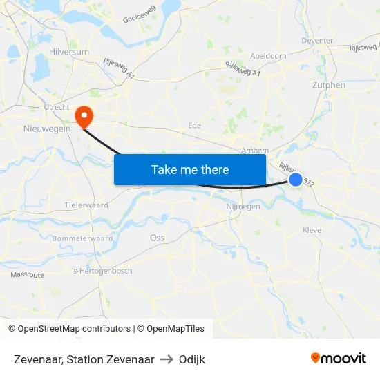 Zevenaar, Station Zevenaar to Odijk map