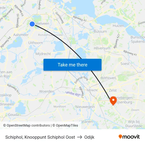 Schiphol, Knooppunt Schiphol Oost to Odijk map