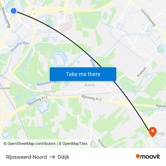 Rijnsweerd-Noord to Odijk map