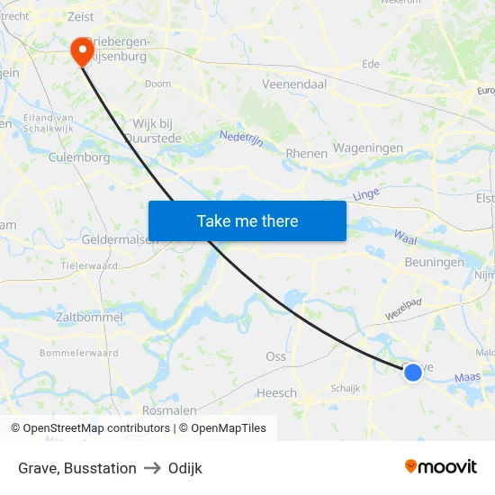 Grave, Busstation to Odijk map