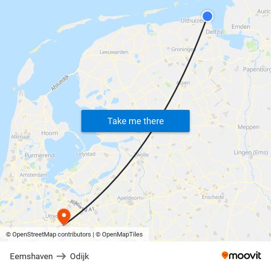 Eemshaven to Odijk map