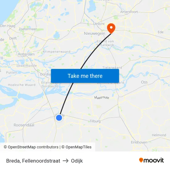 Breda, Fellenoordstraat to Odijk map