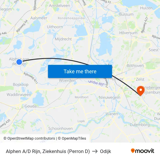Alphen A/D Rijn, Ziekenhuis (Perron D) to Odijk map