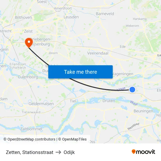 Zetten, Stationsstraat to Odijk map