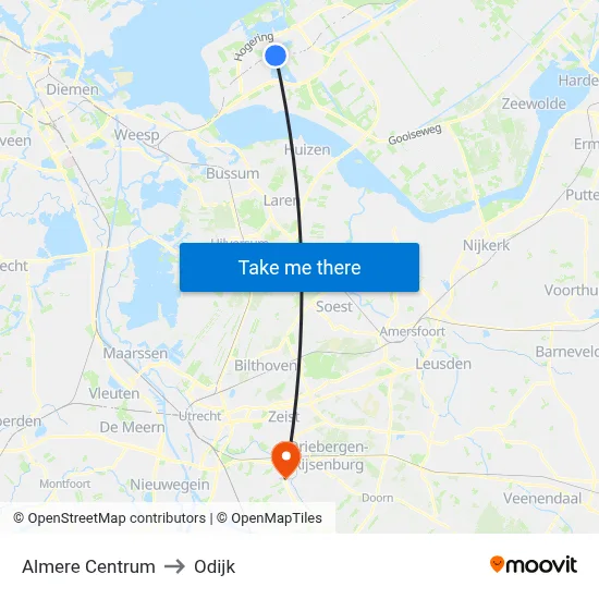 Almere Centrum to Odijk map