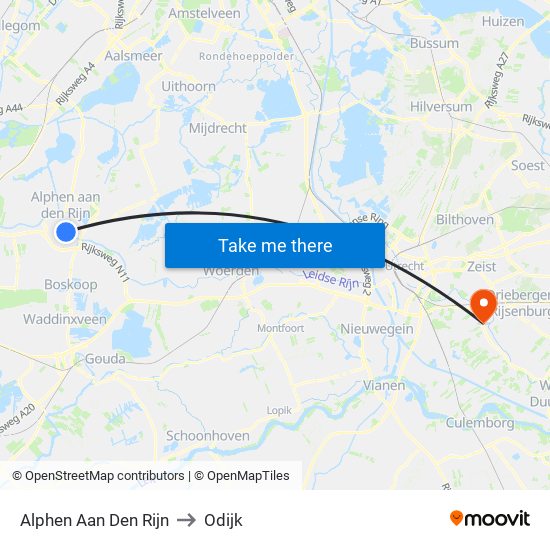 Alphen Aan Den Rijn to Odijk map