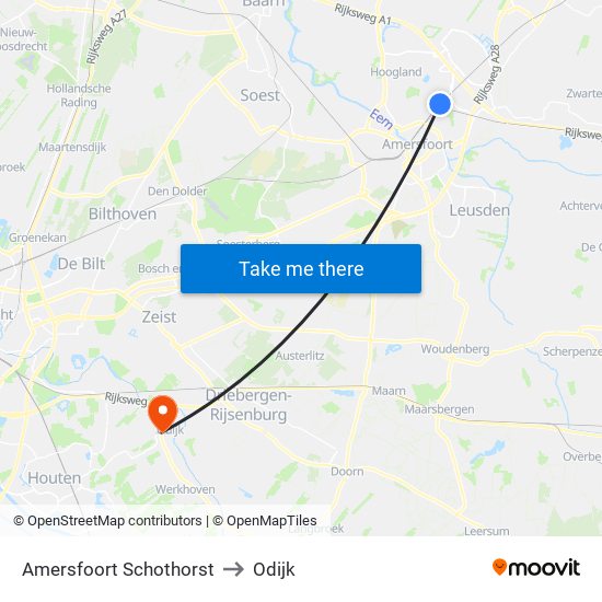 Amersfoort Schothorst to Odijk map