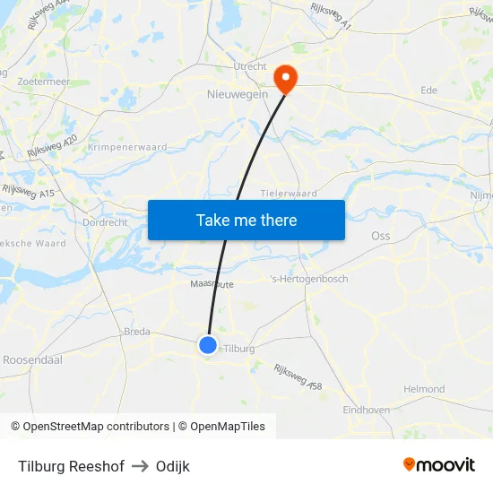 Tilburg Reeshof to Odijk map