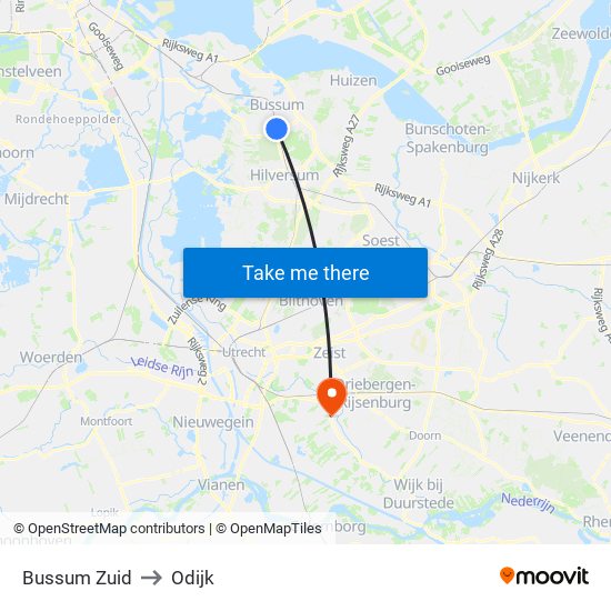Bussum Zuid to Odijk map