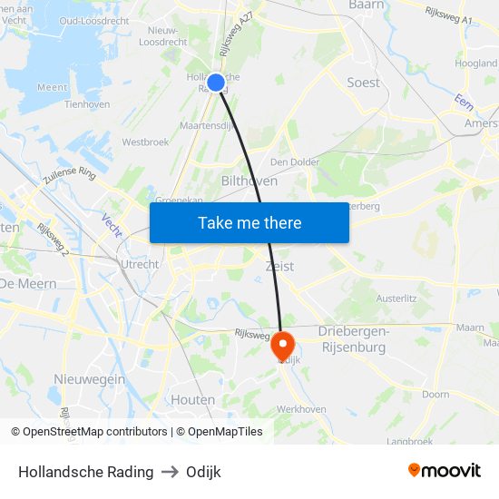 Hollandsche Rading to Odijk map