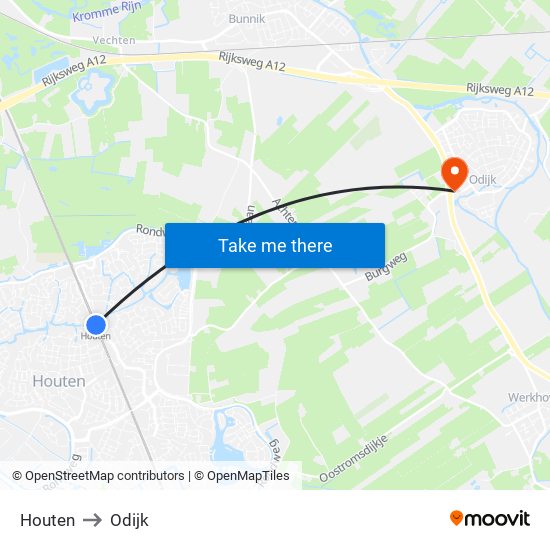 Houten to Odijk map