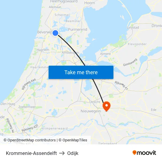 Krommenie-Assendelft to Odijk map