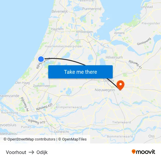 Voorhout to Odijk map