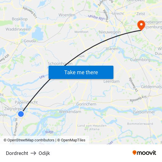 Dordrecht to Odijk map