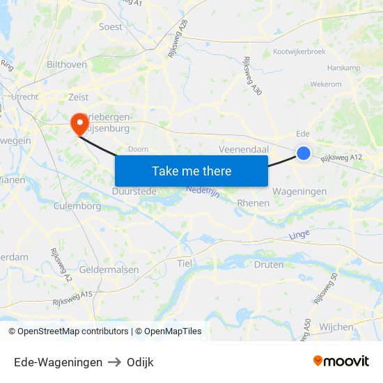 Ede-Wageningen to Odijk map