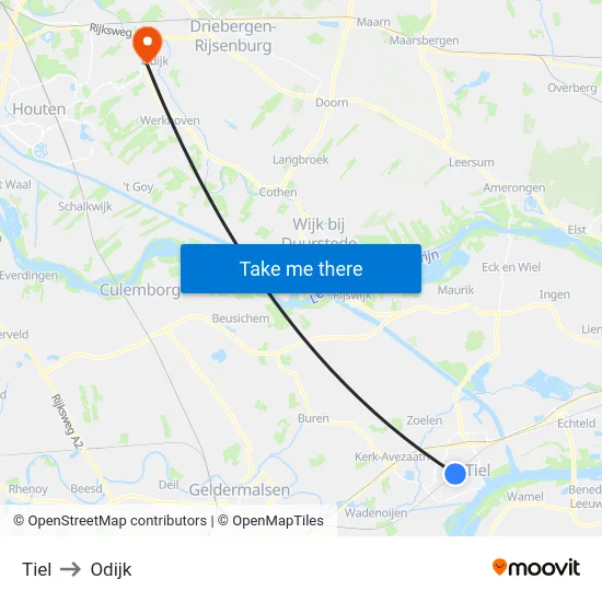 Tiel to Odijk map