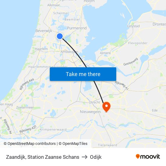 Zaandijk, Station Zaanse Schans to Odijk map