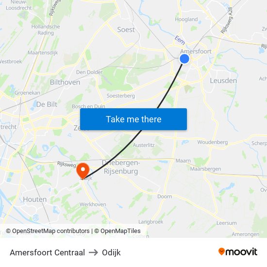 Amersfoort Centraal to Odijk map