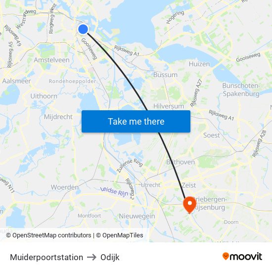 Muiderpoortstation to Odijk map