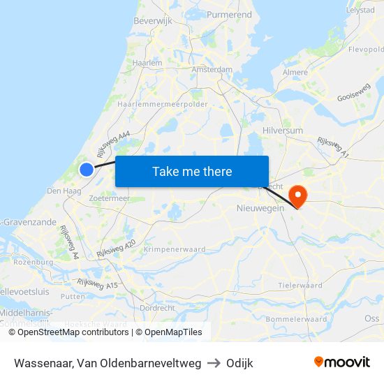 Wassenaar, Van Oldenbarneveltweg to Odijk map