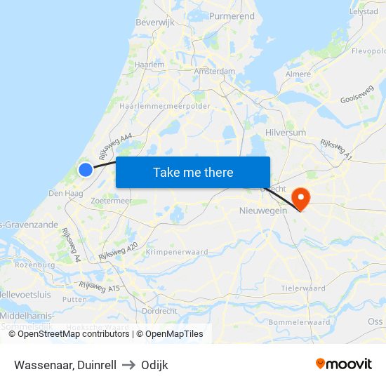 Wassenaar, Duinrell to Odijk map