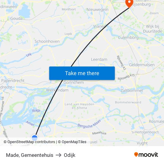 Made, Gemeentehuis to Odijk map