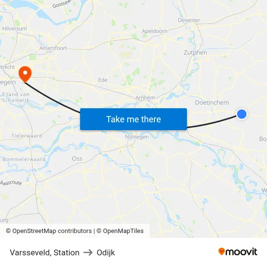 Varsseveld, Station to Odijk map