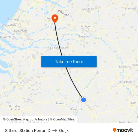 Sittard, Station Perron D to Odijk map
