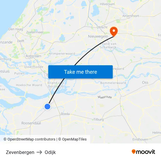 Zevenbergen to Odijk map