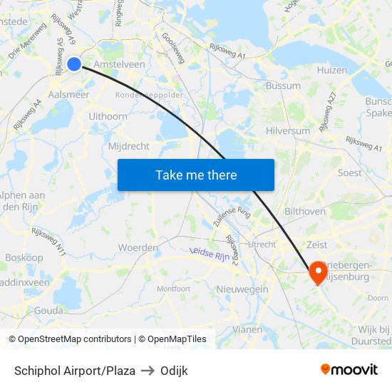 Schiphol Airport/Plaza to Odijk map