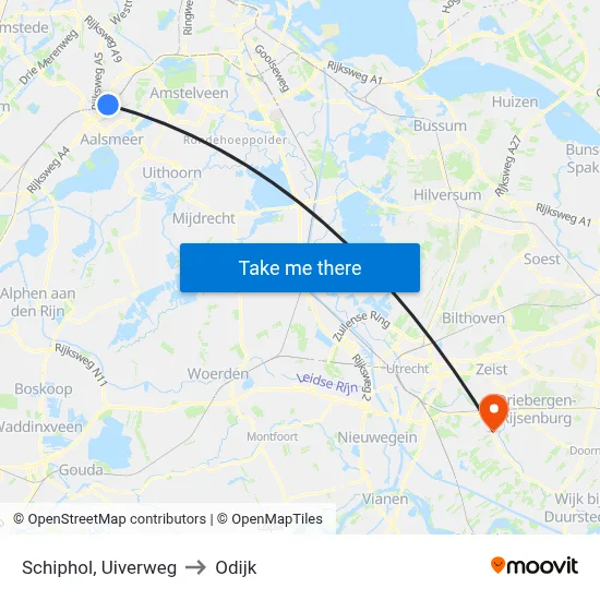 Schiphol, Uiverweg to Odijk map