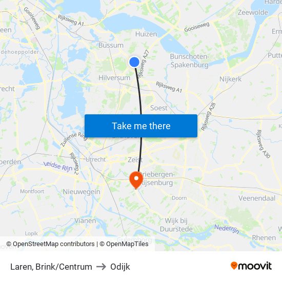 Laren, Brink/Centrum to Odijk map