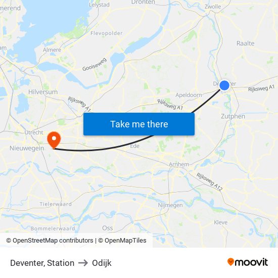 Deventer, Station to Odijk map