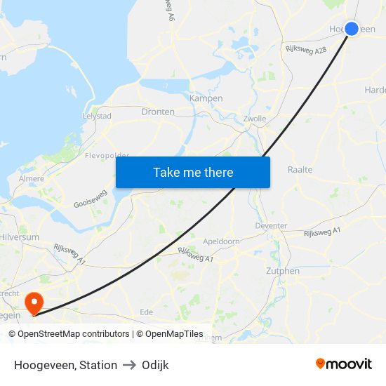 Hoogeveen, Station to Odijk map