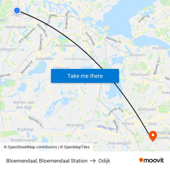 Bloemendaal, Bloemendaal Station to Odijk map